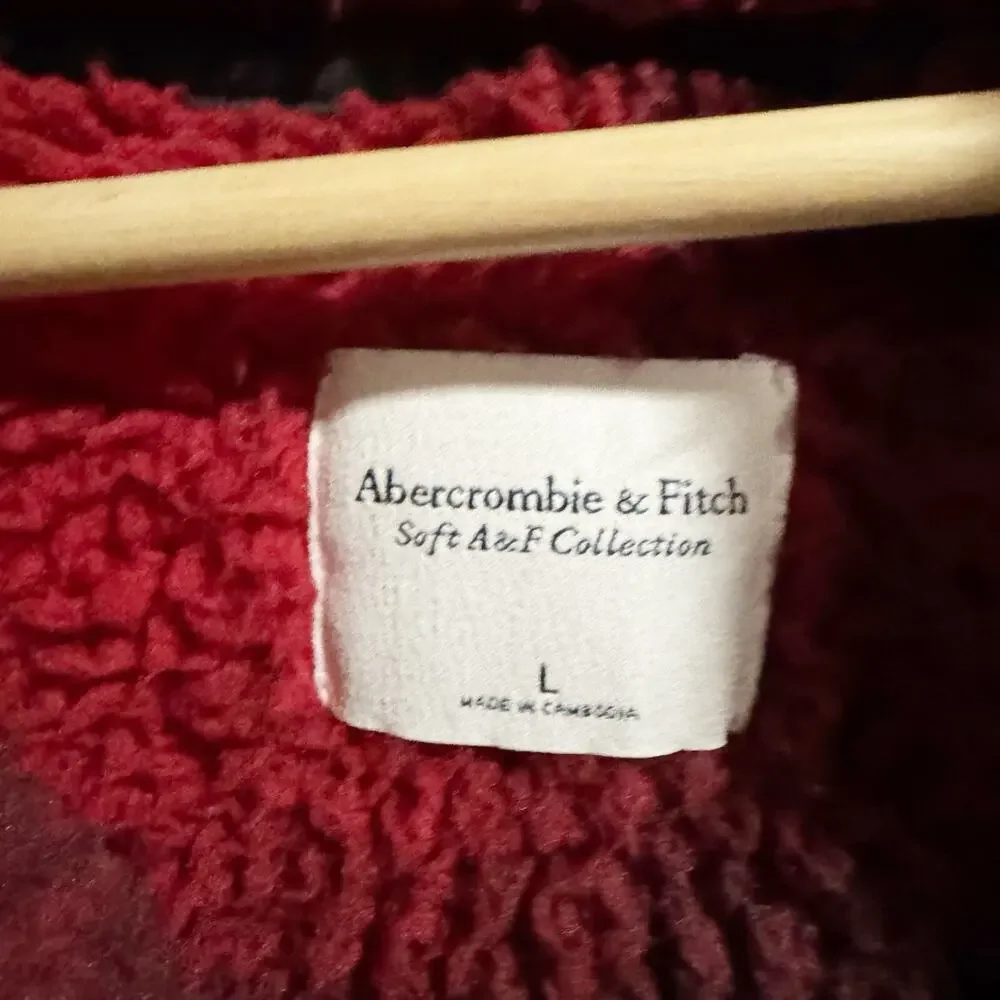 Abercrombie Fitch Women Large Buffalo Plaid Cocoon Sherpa Half Zip Sweater Jacks - Picture 3 of 6